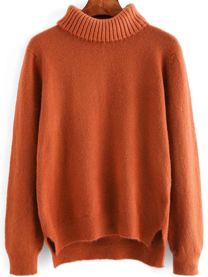 Romwe High Neck Dip Hem Loose Sweater