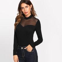 Romwe Mesh Yoke Sweetheart Tee