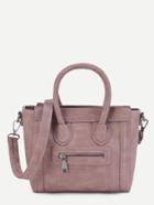 Romwe Pink Pu Front Zipper Handbag With Strap