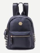 Romwe Black Pu Front Zipper Studded Backpack