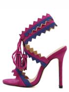 Romwe Hot Pink Peep Toe Fringe Lace-up Heels