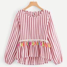 Romwe Plus Fringe Detail Striped Top