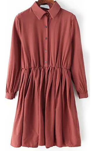 Romwe Lapel Pleated Red Dress