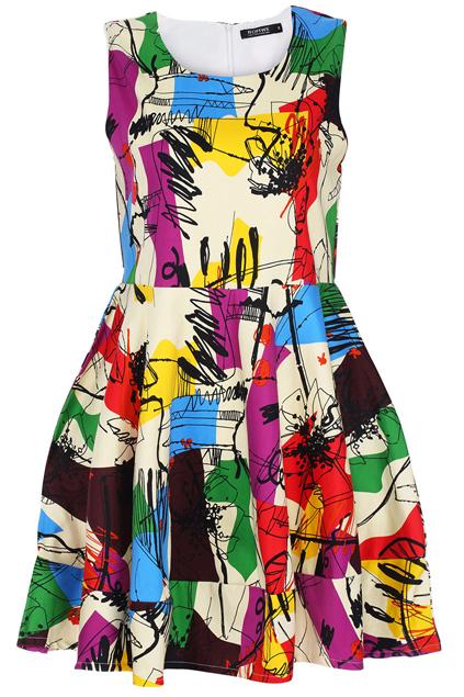 Romwe Scrawl Print Slim Sleeveless Dress