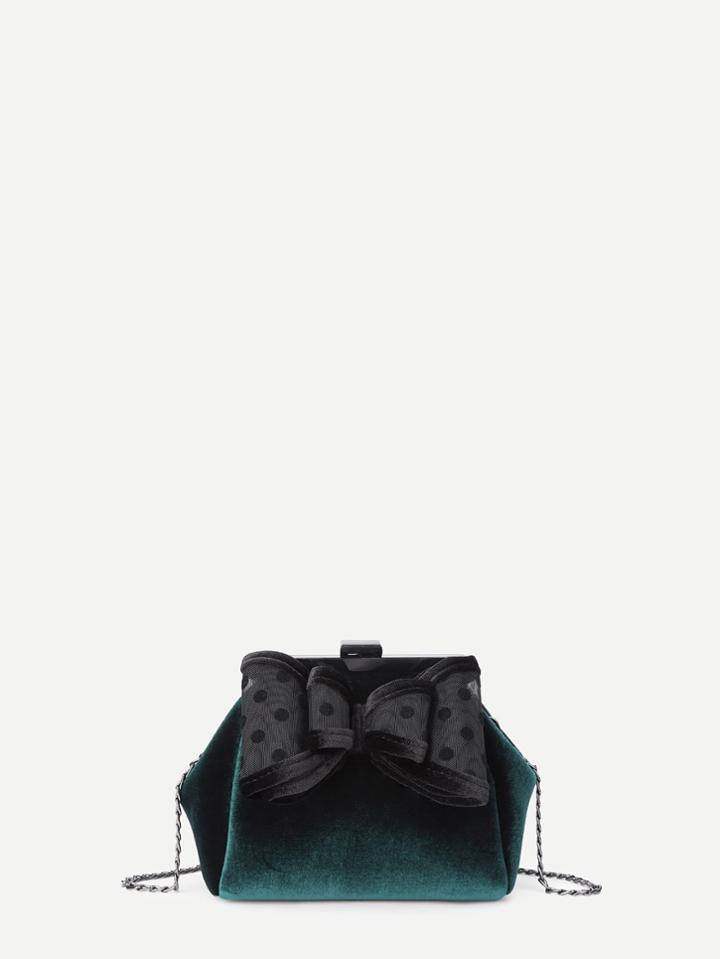 Romwe Layered Bow Velvet Chain Bag