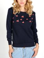 Romwe Cherry Print Navy Sweatshirt