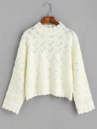 Romwe Ivory Scalloped Trim Hollow Out Sweater