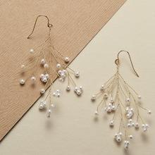 Romwe Twisted Branch With Pearl Accents Dangle Earrings