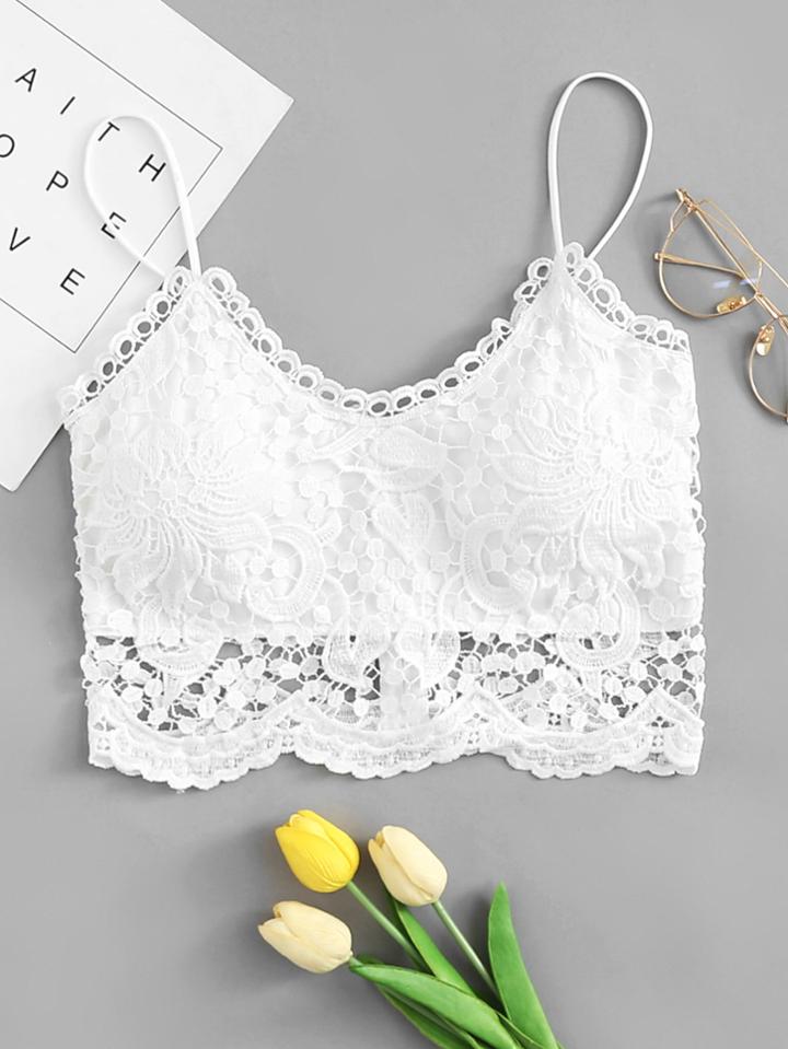 Romwe Guipure Crochet Overlay Crop Cami Top