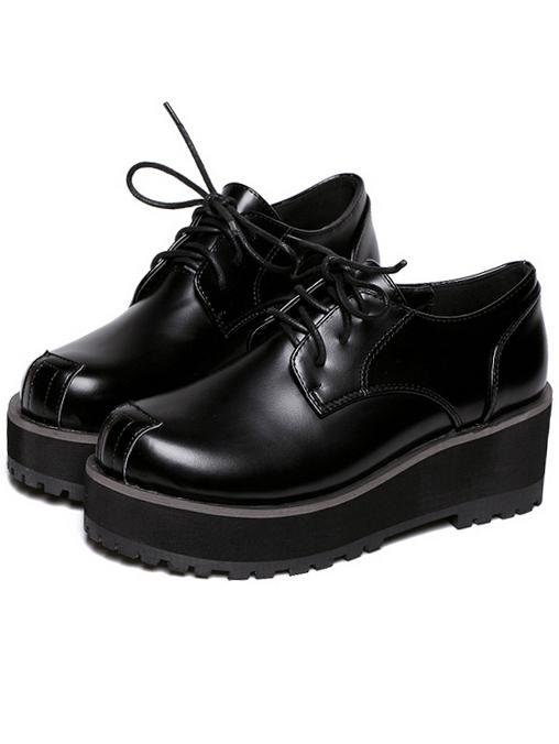 Romwe Black Round Toe Lace Up Flats