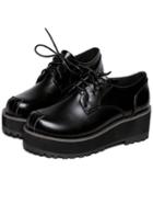 Romwe Black Round Toe Lace Up Flats