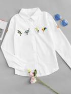 Romwe Bird Embroidered Shirt
