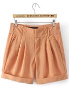 Romwe Flange Pockets Straight Khaki Shorts