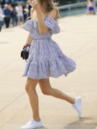 Romwe Multicolor Polka Dot Off The Shoulder Shift Dress