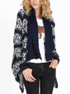 Romwe Geometric Print Asymmetrical Navy Coat