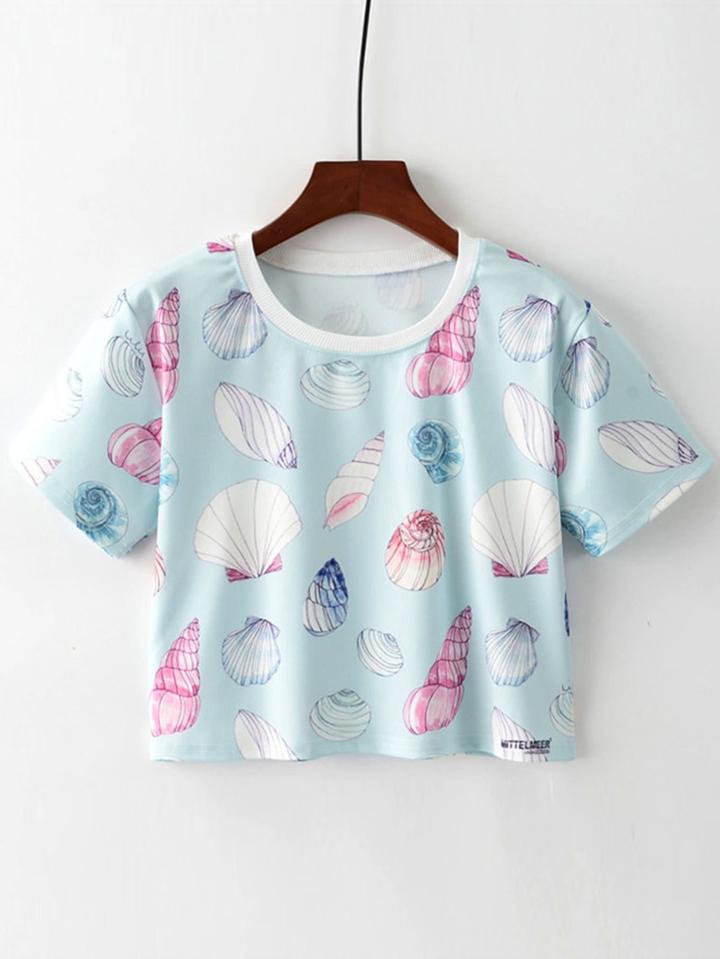 Romwe Conch Print Crop Tee