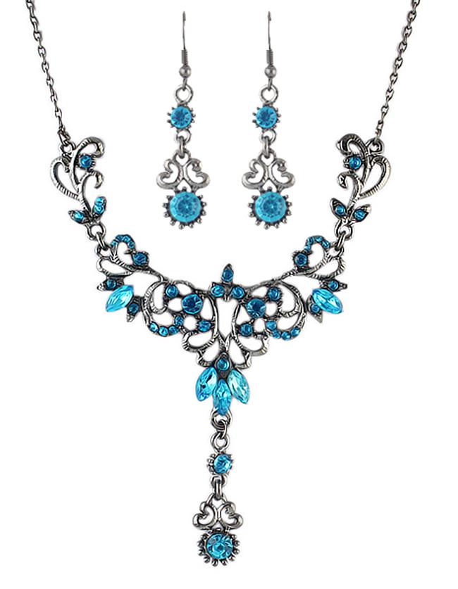 Romwe Costume Vintage Aulic Style Rhinestone Women Necklace Earrings Set