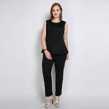 Romwe Plus Ruffle Hem Solid Jumpsuit