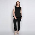 Romwe Plus Ruffle Hem Solid Jumpsuit