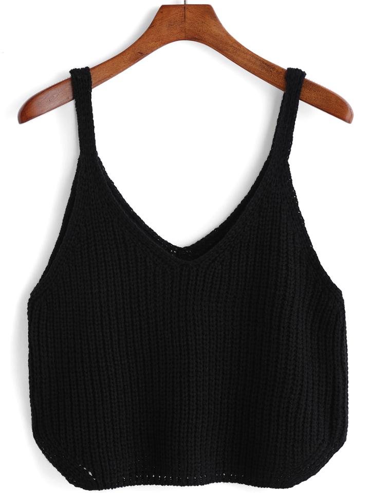 Romwe Black Spaghetti Strap Knit Cami Top