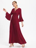 Romwe Lace Up Front Fluted Sleeve Hijab Evening Dress