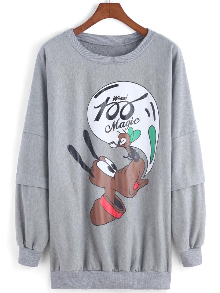 Romwe Dog Print Oversized Sweatshirt