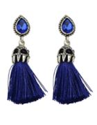 Romwe Blue Long Tassel Earrings