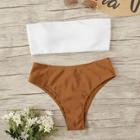 Romwe Two Tone Color Textured Bandeau Bikini Set