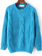 Romwe Cable Knit Fuzzy Peacock Sweater