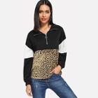 Romwe Color-block Sleeve Leopard Print Sweatshirt