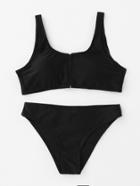 Romwe Zipper Up Low Back Bikini Set