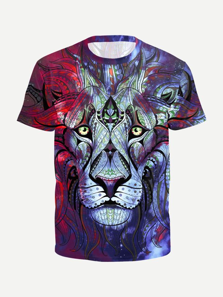 Romwe Men Lion 3d Print Tee