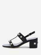 Romwe Faux Pearl And Star Block Heeled Sandals