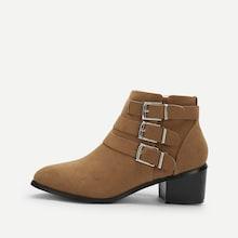 Romwe Buckle Detail Side Zipper Ankle Boots