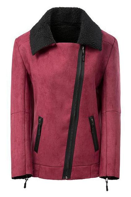 Romwe Zippered Red Jacket Coat