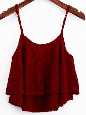 Romwe Burgundy Layered Lace Cami Top