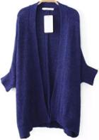 Romwe Royal Blue Batwing Long Sleeve Knit Cardigan