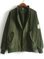 Romwe Army Green Stand Collar Pockets Loose Jacket