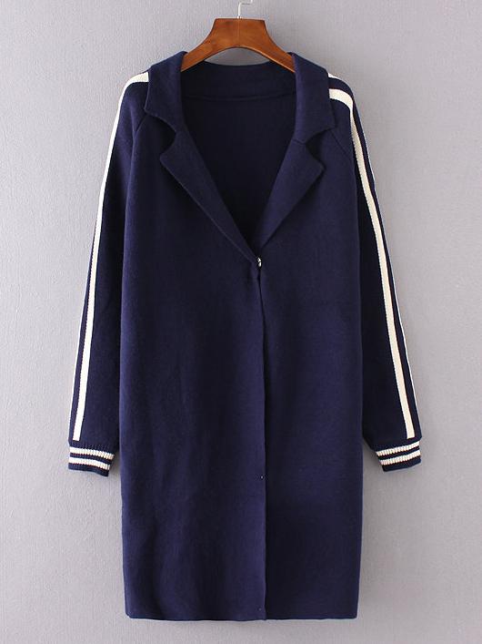 Romwe Navy Striped Raglan Sleeve Sweater Coat