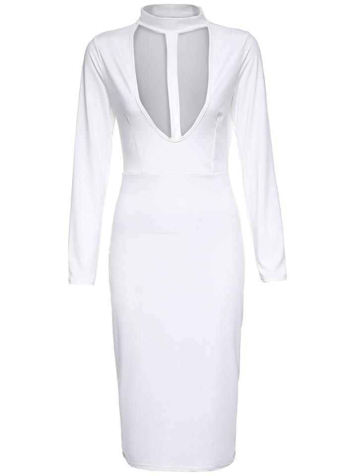 Romwe Mock Neck Cut Out Sexy Dress