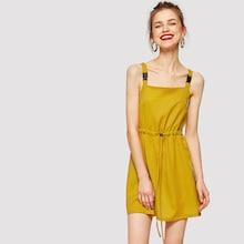 Romwe Buckle Strap Drawstring Waist Dress