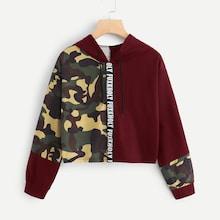 Romwe Camo Contrast Letter Print Hoodie