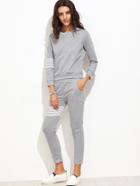 Romwe Light Grey Striped Sweatshirt With Elastic Waist Pants