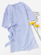 Romwe V Neckline Pinstripe Bow Tie Surplice Dress