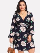Romwe Self Belted Floral Wrap Dress