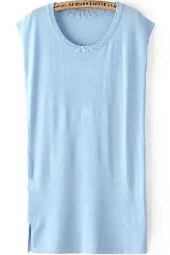 Romwe Knit Side Split Sun Blue Dress