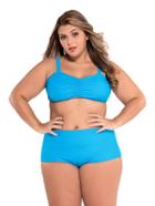 Romwe Blue Ruched Plus Size Bikini Set