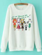 Romwe Cartoon Print Print White Sweatshirt