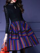Romwe Multicolor Eyelash Lace Pockets A-line Dress