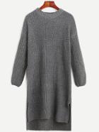 Romwe Grey Slit Side Dip Hem Sweater Dress